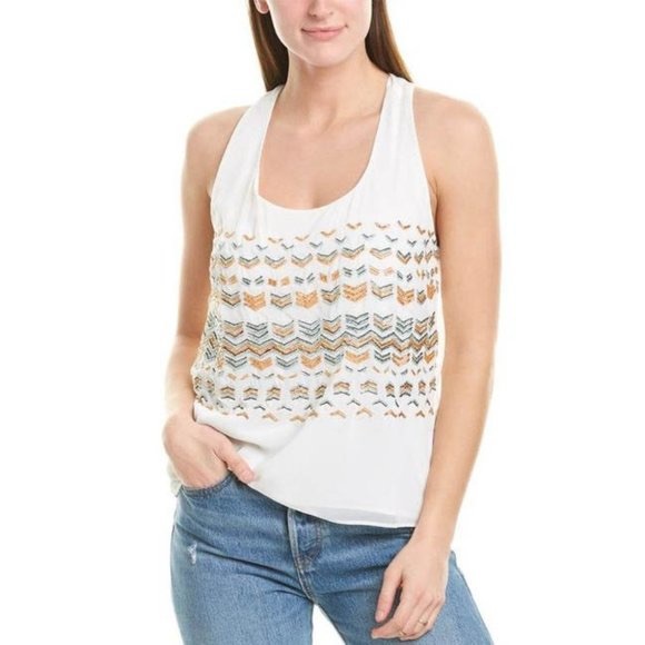 Anthro Greylin Beaded Chevron Racerback Tank Ivory - Picture 1 of 15